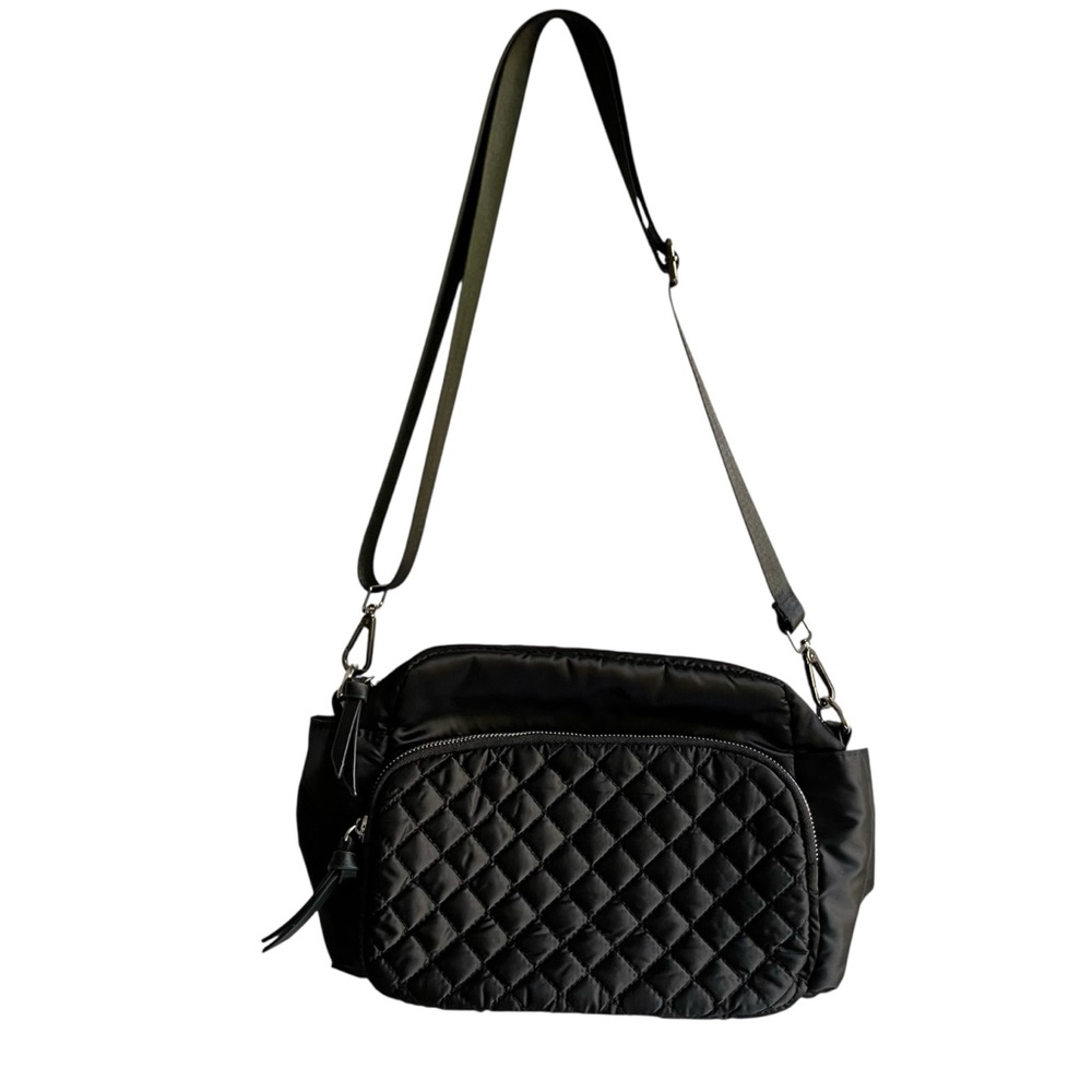 Sol & Selene Black Quilted Crossbody Bag with Adjustable Strap Camera Zip Top